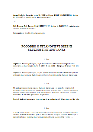 Pogodba o ustanovitvi osebne služnosti za stanovanje ali hišo (pogodba o osebni služnosti)