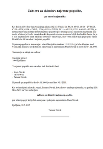 AZahteva za sklenitev najemne pogodbe po smrti najemnika Zahteva za sklenitev najemne pogodbe po smrti najemnika