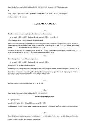 Darilna pogodba za kmetijsko zemljišče Darilna pogodba za kmetijsko zemljišče