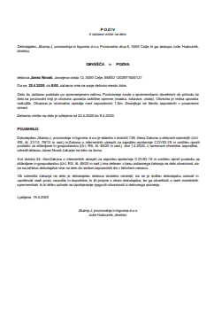 Izjava (obvestilo) delavca o zadržanosti od dela zaradi višje sile Izjava (obvestilo) delavca o zadržanosti od dela zaradi višje sile
