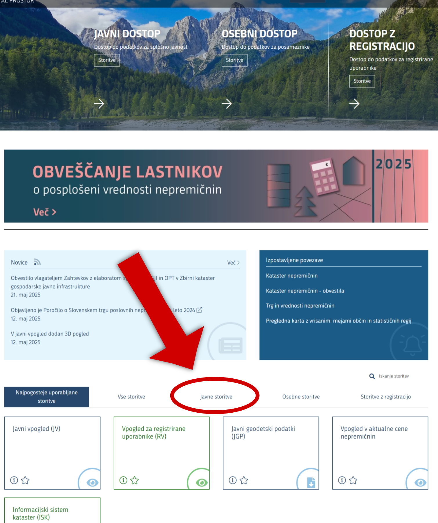 Na vstopni strani portala izberete Javne storitve