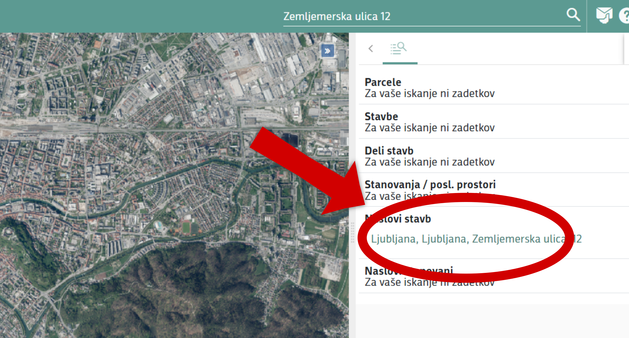 Med rezultati iskanja izberite vašo nepremičnino.