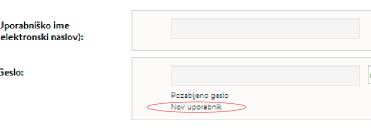Nato zberete možnost: Nov uporabnik